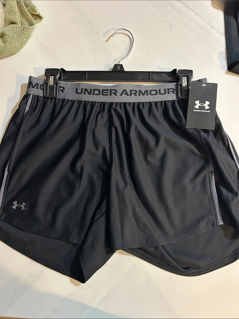 Under Armour Black Athletic Shorts with Gray Branded Waistband